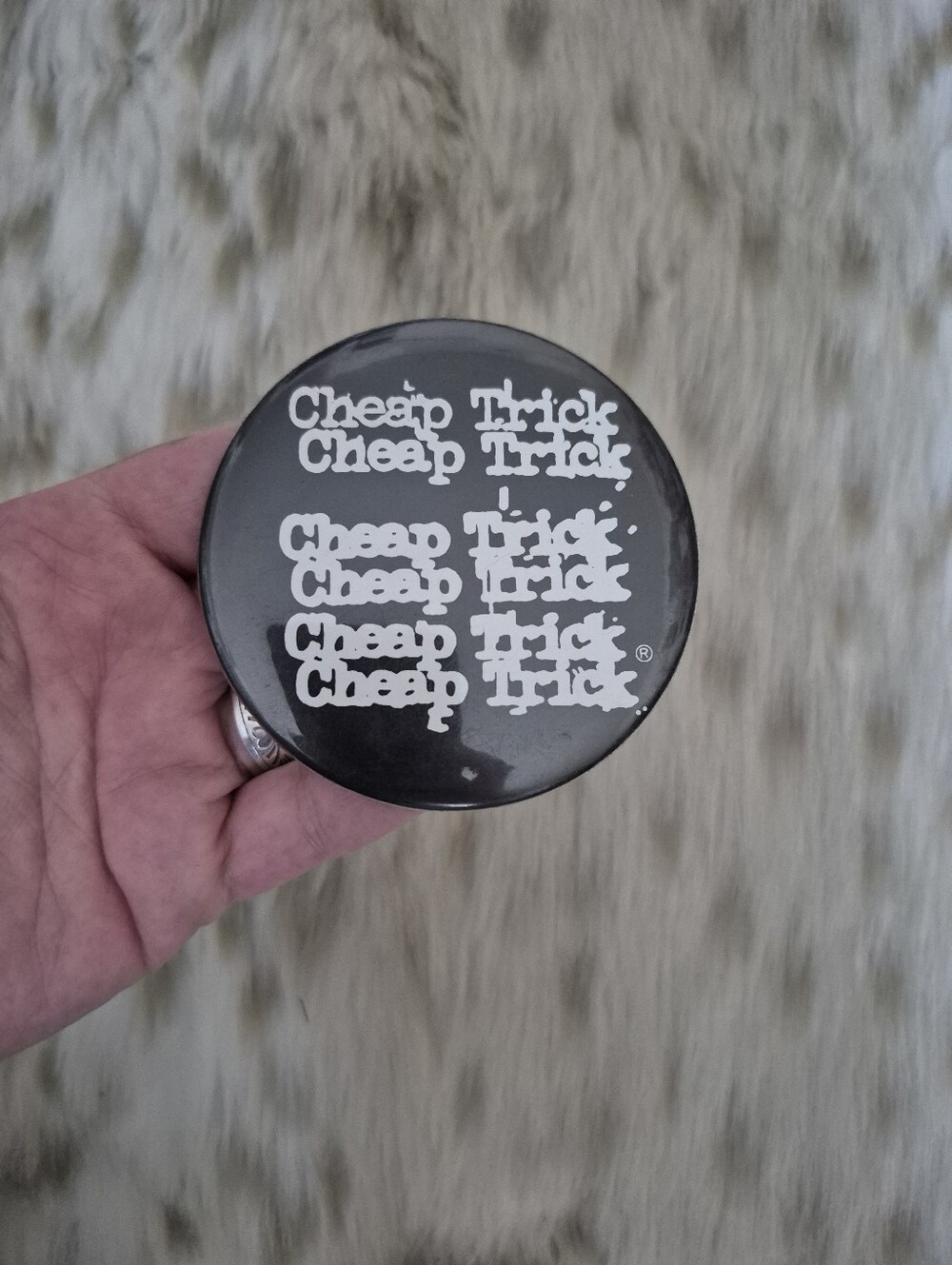 🌙Vintage Black and White 'Cheap Trick' Round Brooch